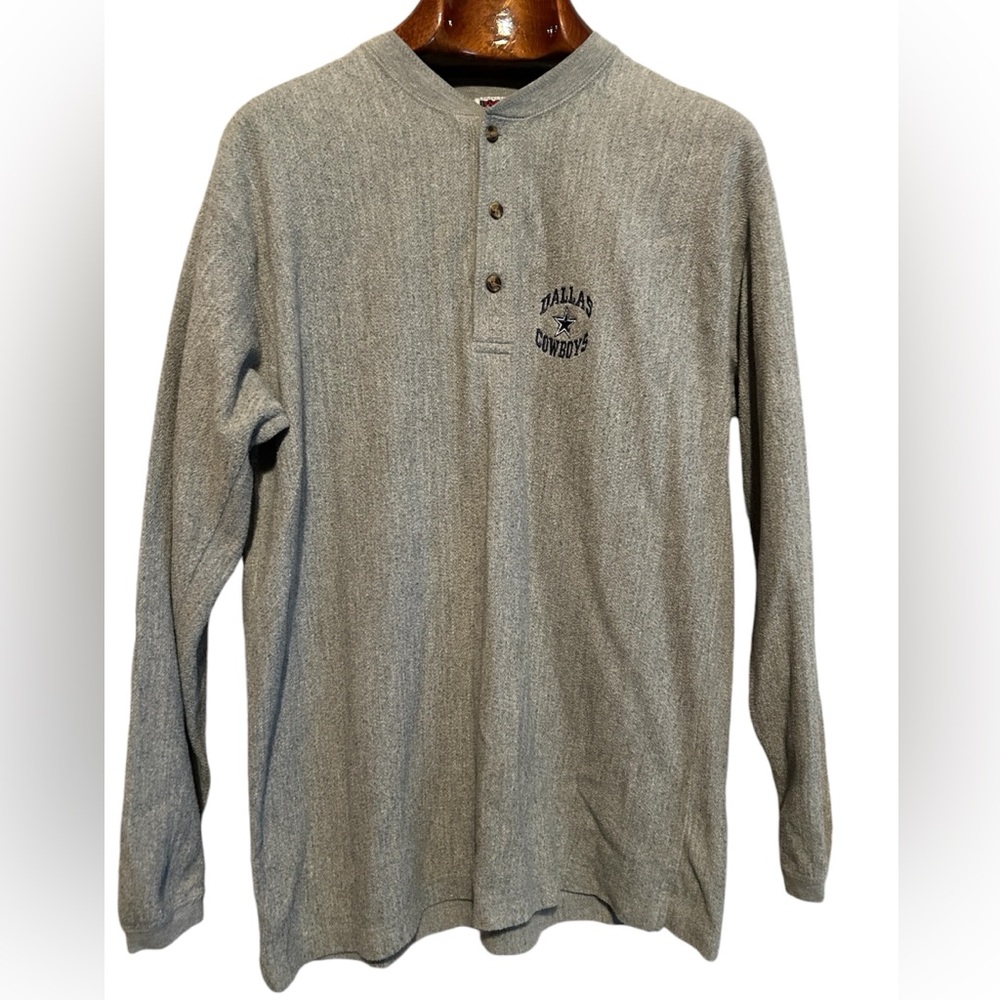 VTG Dallas Cowboys Long‎ Sleeve Pull-Over Henley Sweatshirt Size Large
